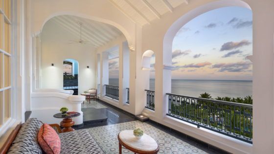 comfortable seating on period balcony overlooking the sea in JW Marriott, Phu Quoc