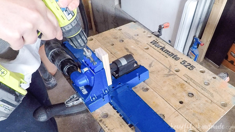 Drilling pocket holes with the Kreg Jig K5. 