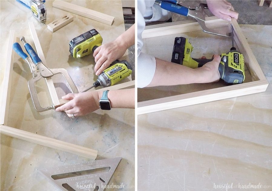 Building the frame of the DIY lap desk with pocket hole screws.