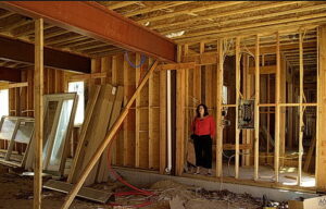 House under construction showing frame structure