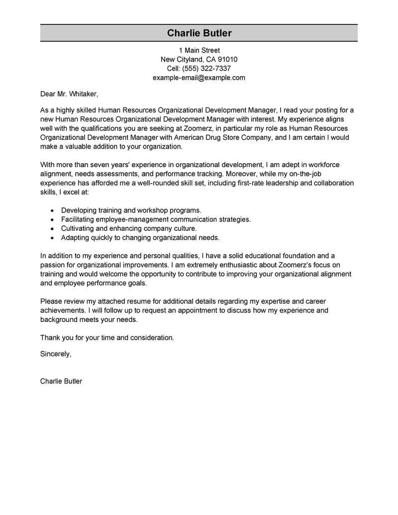 Best Organizational Development Cover Letter Examples inside size 800 X 1035