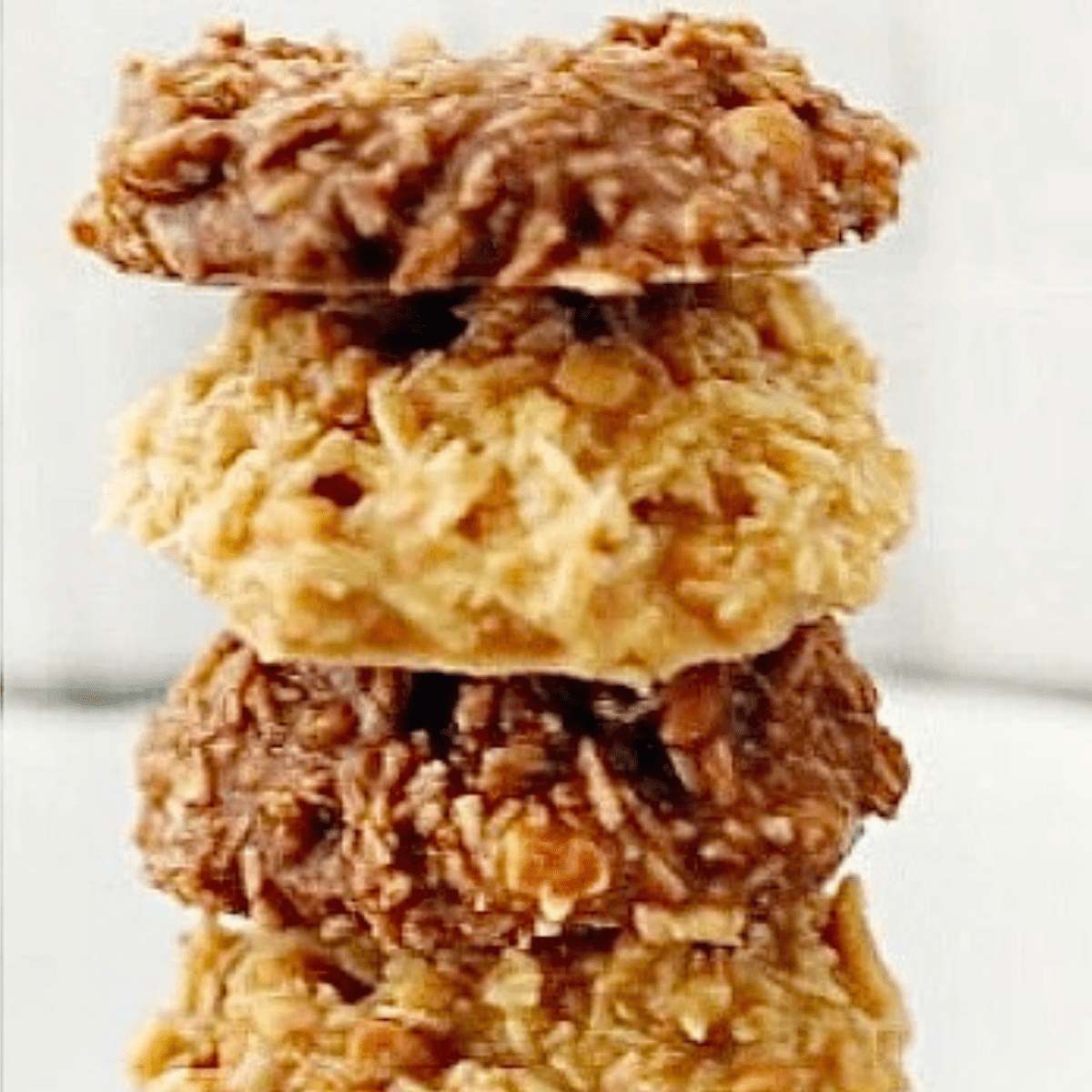 Keto No Bake Cookies peanut butter and chocolate stacked.