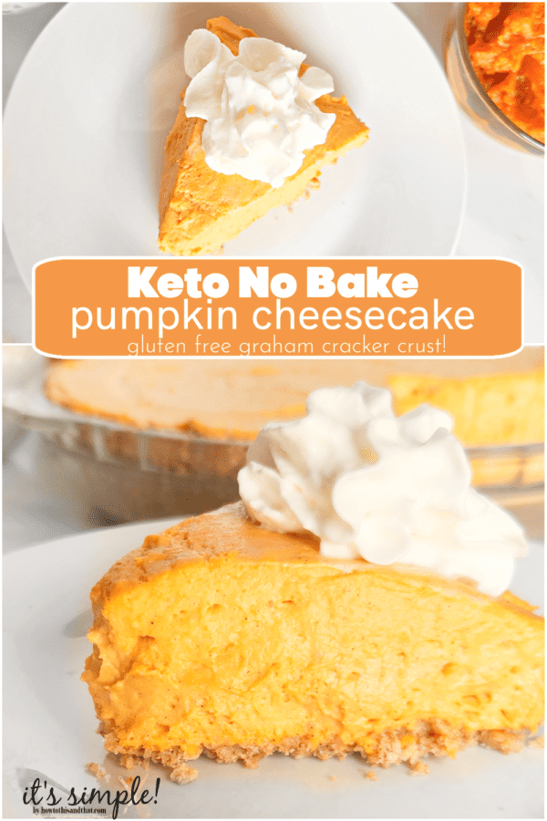 keto no bake pumpkin cheesecake sliced on plate. 