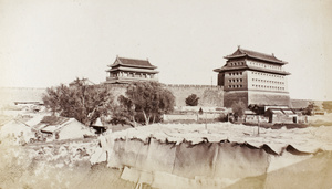 Fuchengmen (阜成門) gatehouse and archery tower, with mat shelters, Beijing