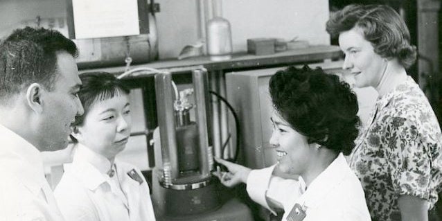 A group of students in Dr. Jean Mayer's lab