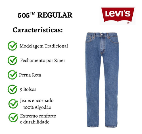 Calça Levis Jeans 505 100% Algodão Azul | Frete grátis