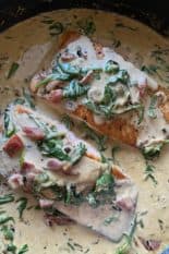 creamy garlic salmon in the pan