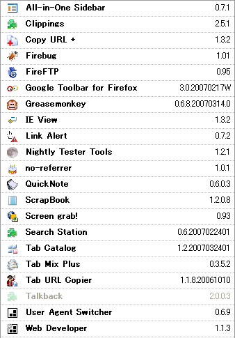 Firefox Add-ons 一覧