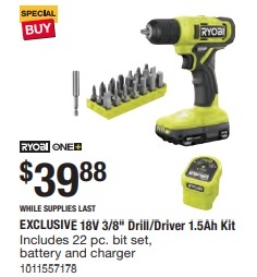 RYOBI 18V 3/8-in Drill/Driver 1.5Ah Kit