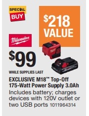 Milwaukee M18 Top-Off 175-Watt Power Supply 3.0Ah