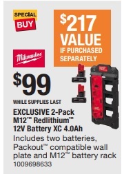 Milwaukee  2-Pack M12 Redlithium 12V Battery XC 4.0Ah