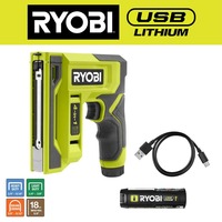 RYOBI USB LITHIUM 4-in-1 Stapler/Nailer Kit with 3.0 Ah Battery and Charging Cable