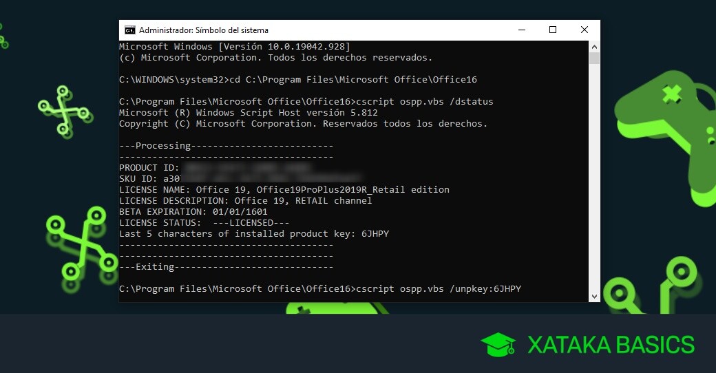 Cómo eliminar la clave de la licencia de Office 2016, 2019 u Office 365