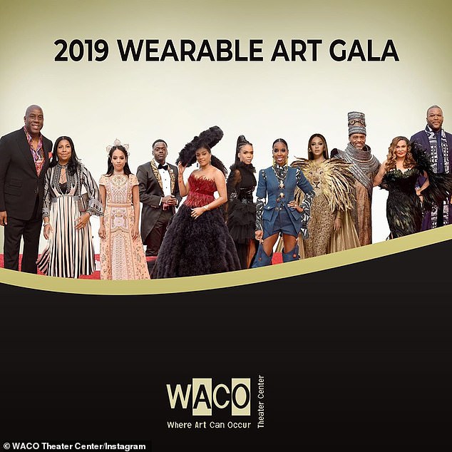 Family affair: Beyoncé sits on the advisory board for the WACO Theater Center, which was co-founded by her mother Tina Lawson (2-R), and the Wearable Art Gala was later broadcast June 11 on OWN