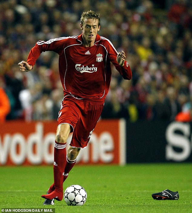 Crouch plays without his boot during a Champions League match for Liverpool in 2006