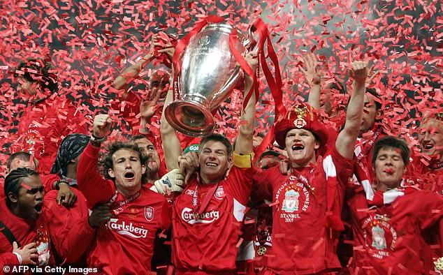 Steven Gerrard lifts the trophy after Liverpool's miraculous comeback in the 2005 final