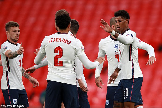 Marcus Rashford (right) netted England's leveller from the penalty spot with a cool finish