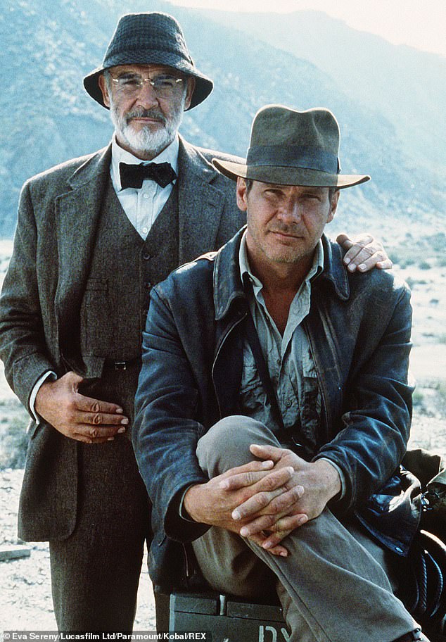 Harder than expected: Discussions about a fifth entry in the series began shortly after the release of the fourth film in the franchise, although the project quickly entered development hell; Ford is seen with his costar Sean Connery in 1989's Indiana Jones and The Last Crusade