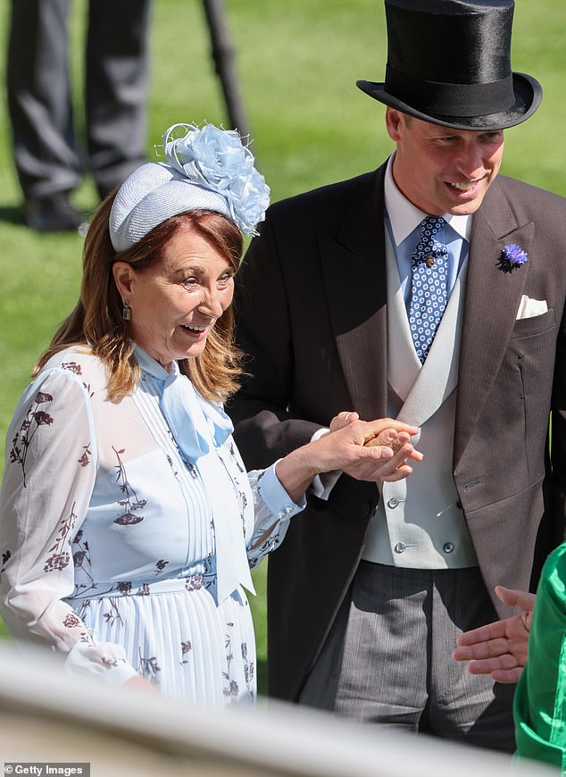 Body language expert Judi James , told The Sun that William (right) appeared at ease and particularly close with Kate's mother, Carole Middleton (left)