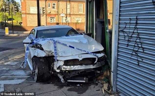 On Saturday September 28, a BMW lost control at the junction with the A205 South Circular Road and crashed into a fireplace shop