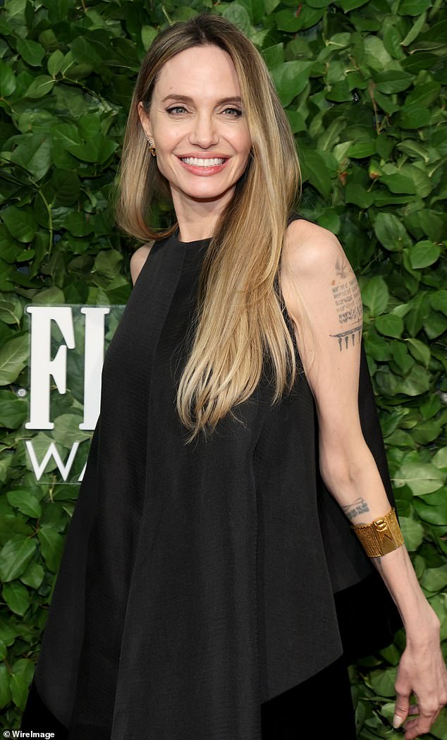 Angelina Jolie showed off a new, small bird tattoo located on her arm. The new ink was seen on Monday evening at The Gotham 34th Annual Film Awards at Cipriani Wall Street in NYC