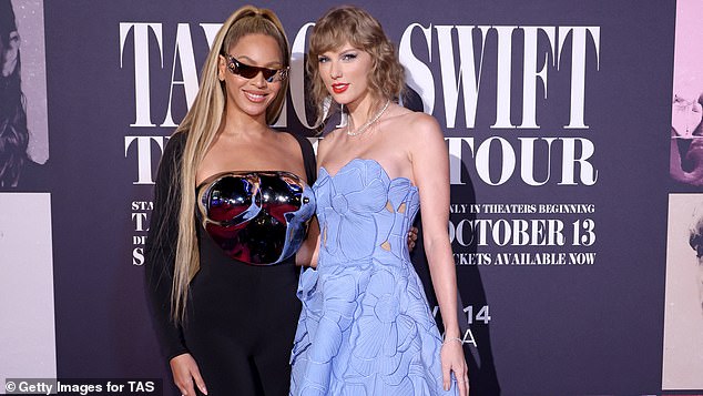 Taylor Swift fans went into meltdown after Beyonce was officially named the greatest pop star of the 21st century by Billboard - the pair are pictured October 2023