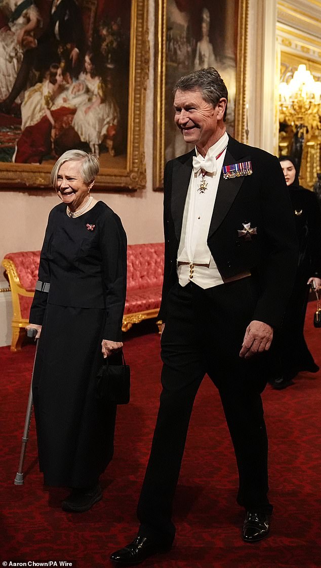 Lady Thomas of Cwmgiedd and Vice Admiral Sir Tim Laurence, Princess Anne's husband, photographed at the reception