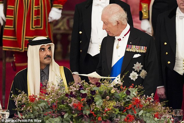 In his speech, Charles, 76, welcomed the Emir and his wife on their first state visit to the UK