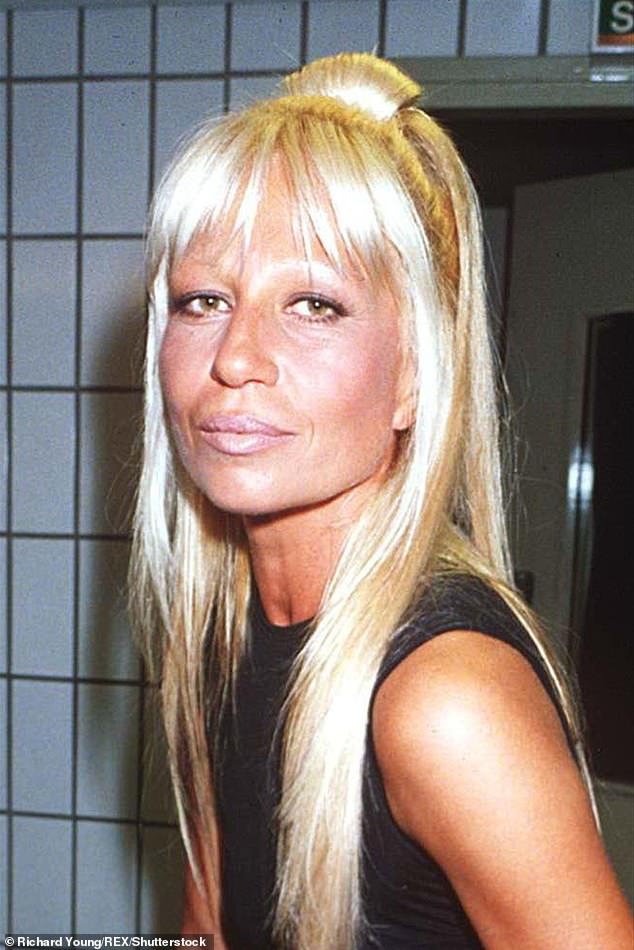 In 1993, at age 37, Donatella showed off her natural beauty, showcasing her full lips and the early signs of lines around her eyes; pictured at Versace fashion show in 1993 in Paris