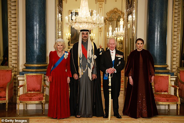 King Charles and Queen Camilla on Tuesday hosted a lavish reception for the Emir of Qatar, Sheikh Tamim bin Hamad Al Thani and the first of his three wives, Sheikha Jawaher, who are in the country for a two-day state visit