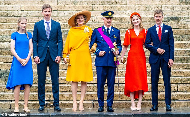 Pictured: King Philippe of Belgium and Queen Mathilde with their children Princess Elisabeth, Prince Gabriel, Prince Emmanuel and Princess Eleonore on Belgian National Day in July 2022