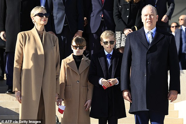 Princess Gabriella twinned with her mother, Princess Charlene of Monaco , as they stepped out in coordinated winter looks earlier today. The nine-year-old royal's twin brother Jacques, meanwhile, matched with his father Prince Albert II