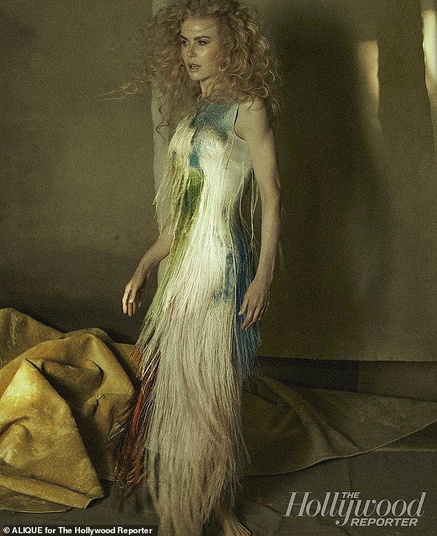 The star modelled a chic feathered look in the dazzling shoot