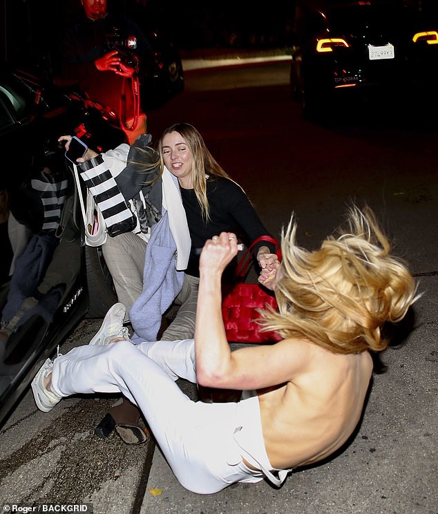 Francesca Eastwood tumbled to the ground outside Chateau Marmont in LA on Tuesday, days after it was revealed she won't be prosecuted following her domestic violence arrest