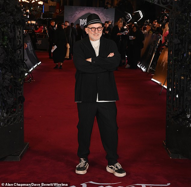 Simon McBurney, who plays Knock, kept it casual in a black blazer jacket and black trainers and hat