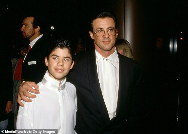 With ex-wife Sasha Czack, Stallone welcomed son Seargeoh, 45, and the late Sage Stallone, who tragically passed away at 36 following a heart attack in July 2012 - seen with Sage in 1990