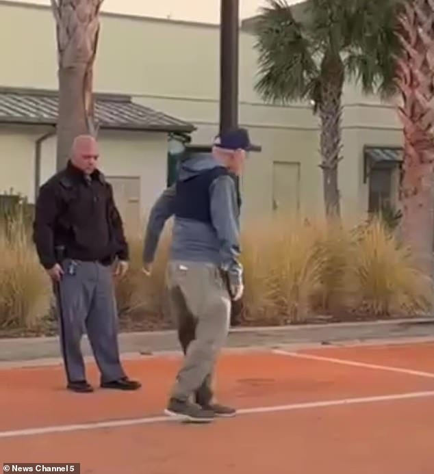 The casually dressed senator can be seen with an officer performing a field sobriety test. Footage showed the wobbly politician struggling to walk in a straight line heel-to-toe as a trooper instructs him