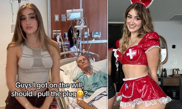 Model slammed for dancing gleefully next to her elderly boyfriend's hospital bed as she