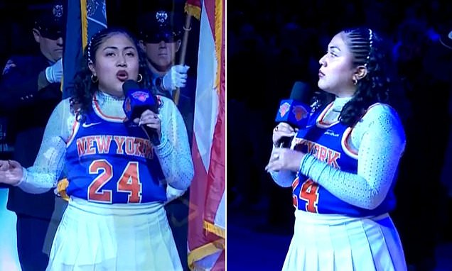 Awkward moment young singer is interrupted while singing national anthem at Knicks game