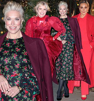 Hannah led the pack as she stepped out in a floral dress that she teamed with a burgundy coat slung over her shoulders.