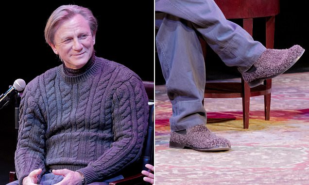 Daniel Craig looks comfy in a cable knit sweater and SLIPPERS at event for racy new film