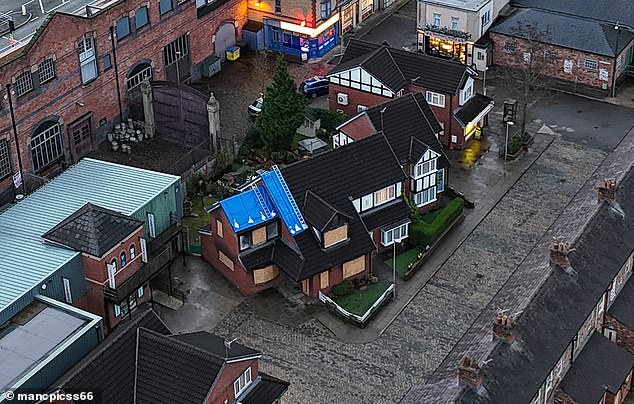 And now the catastrophic after-effects of the fire can be seen, with images showing the windows and doors all boarded up, while the roof is covered with tarpaulin