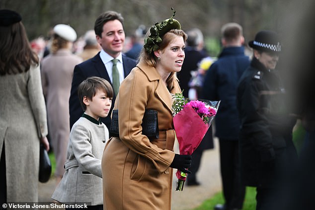 Princess Beatrice was gifted a bouquet of colourful flowers by well-wishers at Sandringham