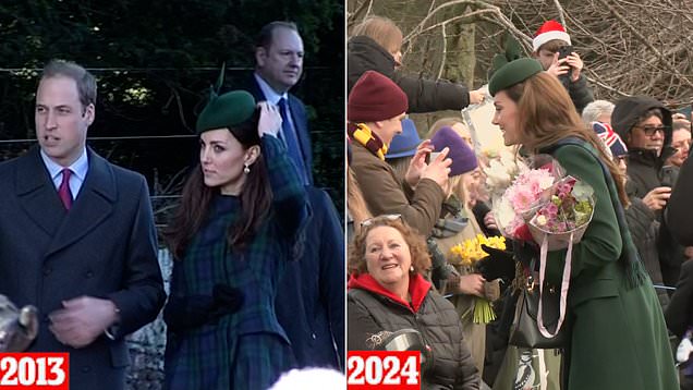 Royal fans compare Kate Middleton's 2013 Christmas walkabout to 2024 - as she dons the same hat for both