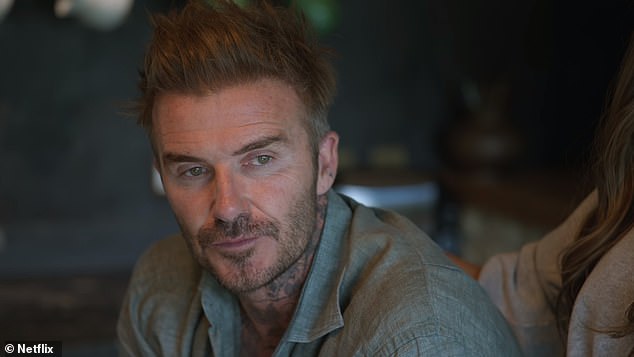 Fan frenzy for Posh and Becks has rocketed since Beckham was one of the most popular shows on the streaming service across the world last year - pictured is David in the TV show