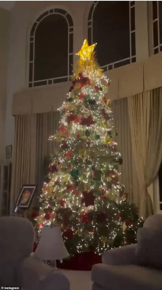 She also showed off their lavish Christmas tree. Her other son, Sean Preston, 19, was not seen in the video, but is said to have been with the singer for the holidays as well