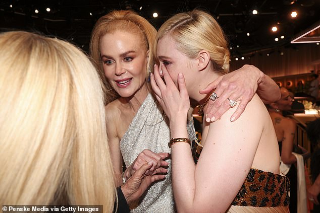 The Big Little Lies star smiled and wrapped an arm around the Complete Unknown actress as they chatted with another woman