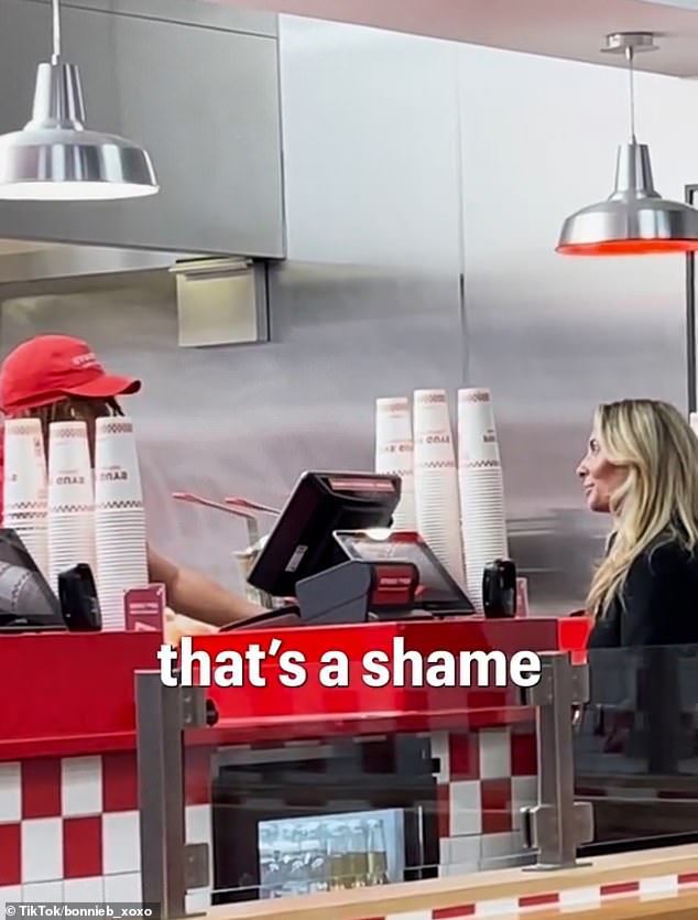 In the 30-second clip, the adult content creator approached a Five Guys cashier and asked if he was 'on the menu' and if he would 'take her out the back'