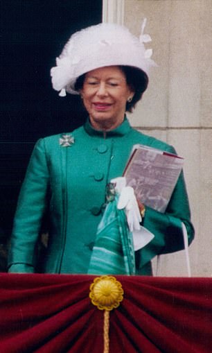 Princess Margaret teamed the same number with a white hat to commemorate VE day