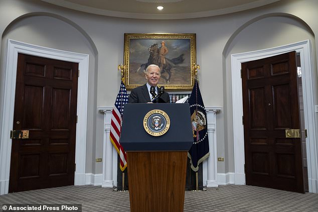 President Joe Biden speaks in the Roosevelt Room at the White House in Washington, Friday, Jan. 10, 2025